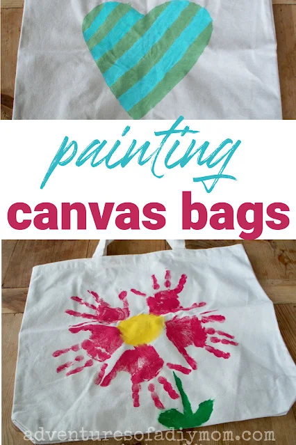 collage of painted canvas bags
