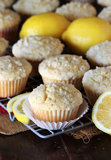 Lemon Crumb Muffins in White Cupcake Liners Image