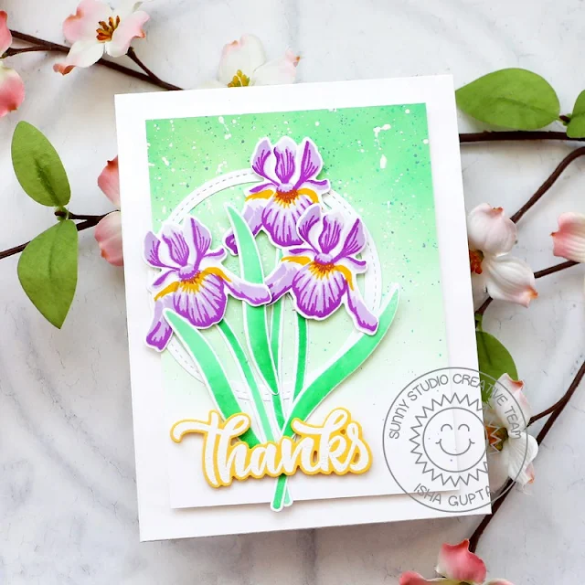 Sunny Studio Stamps: Spring Bouquet Thank You Card by Isha Gupta (featuring Stitched Circle Dies, Big Bold Greetings)