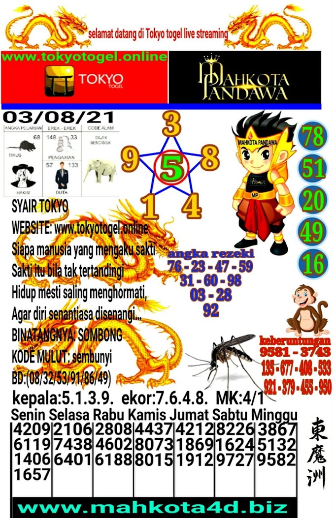 Syair Prediksi Tokyo Togel Selasa, 03 - Agustus - 2021