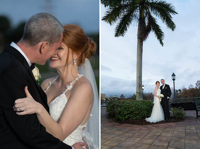 Bride and Groom Portrait shots with tropical palm trees Port Saint Lucie Civic Center Wedding Photos by Stuart Wedding Photographer Heather Houghton Photography