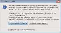 Monit programu o niewłaściwym formacie - Open Office