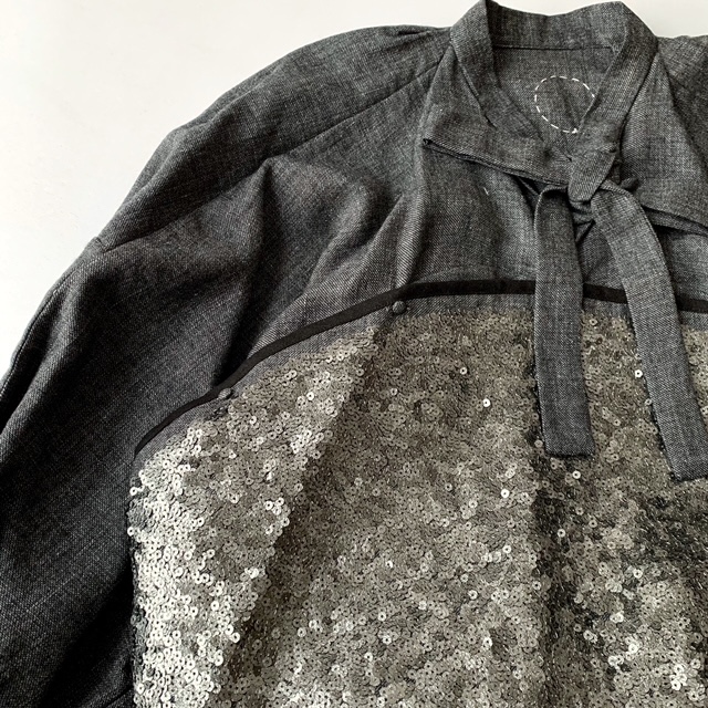 COSMICWONDER【コズミックワンダー】Linen wool sharkskin bowtie dress with circle sequin◆八十八/丸亀・エイティエイト/新居浜