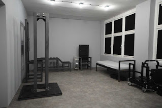 The new gray room seen from the entrance at mistress lady Daria's Warsaw Prison 2.0 Femdom Dungeon Poland