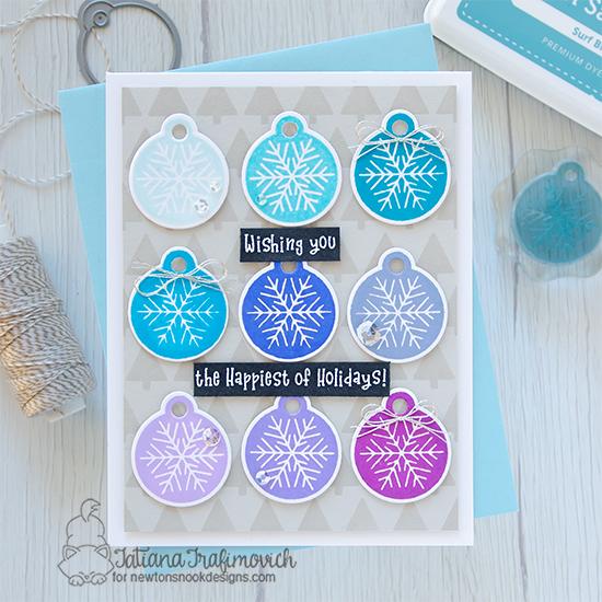 Happiest of Holiday Wishes Card by Tatiana Trafimovich | Jolly Tags Stamp Set, Tags Times Two Die Set and Tiny Trees Stencil by Newton's Nook Designs