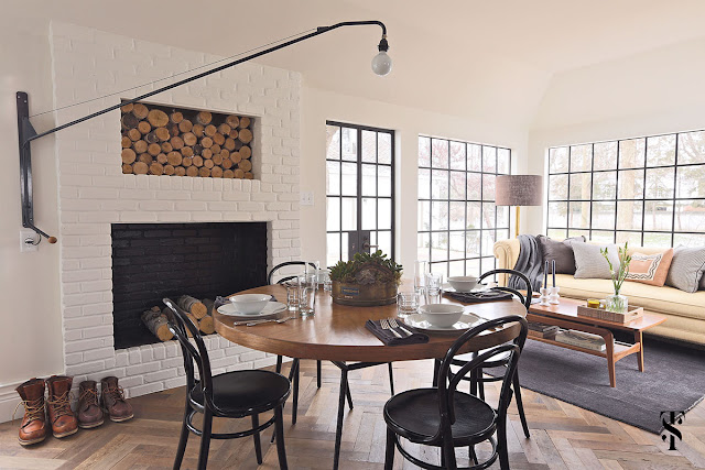 Classic Decor in kitchen of French Tudor Renovation by Summer Thornton