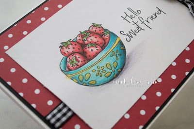 This sweet hello card, was created with the Fun Stampers Journey Bowled Over stamp set, and Color Burst Pencils.  