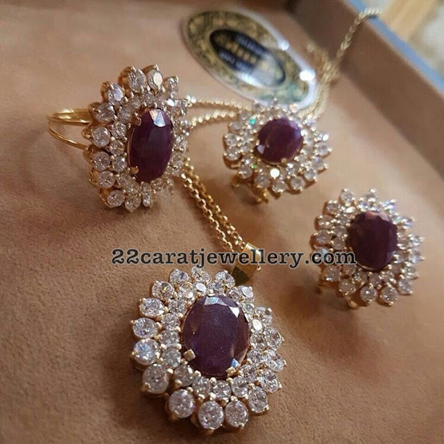 Diamond Ruby Earrings Locket and Ring