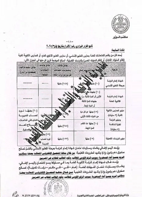 التعليم : تحدد المصروفات الدراسية لطلاب دبلوم المدارس الثانوية للعام الدراسي الجديد 2025 - 2026  " مستند "