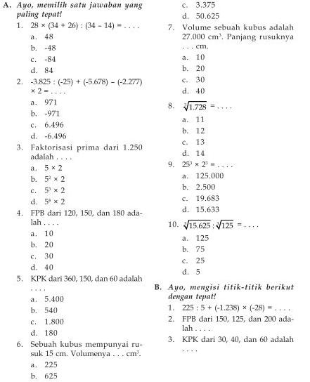 Soal Latihan Bilangan Bulat Sd Kelas 5