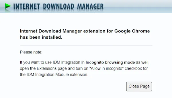 internet download manager extension for google chrome has been installed