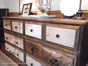 cowhide, dresser, dresser re-do, rustic, studded dresser