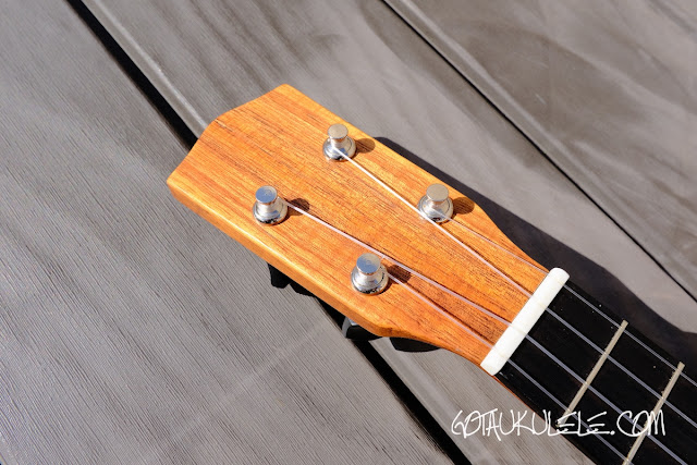 KM Ukuleles Koa Soprano headstock