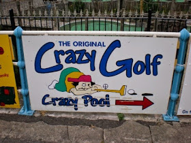 The sign on the prom for 'The Original Crazy Golf' on South Parade in Skegness