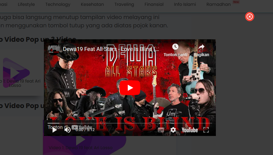 Membuat Pop up Video Youtube Responsive