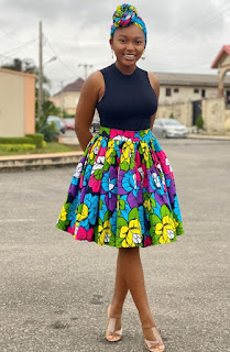 Ankara skirts with plain top and head wrap