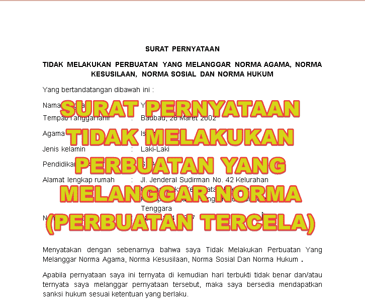 Surat Pernyataan Tidak Melakukan Perbuatan Yang Melanggar ...