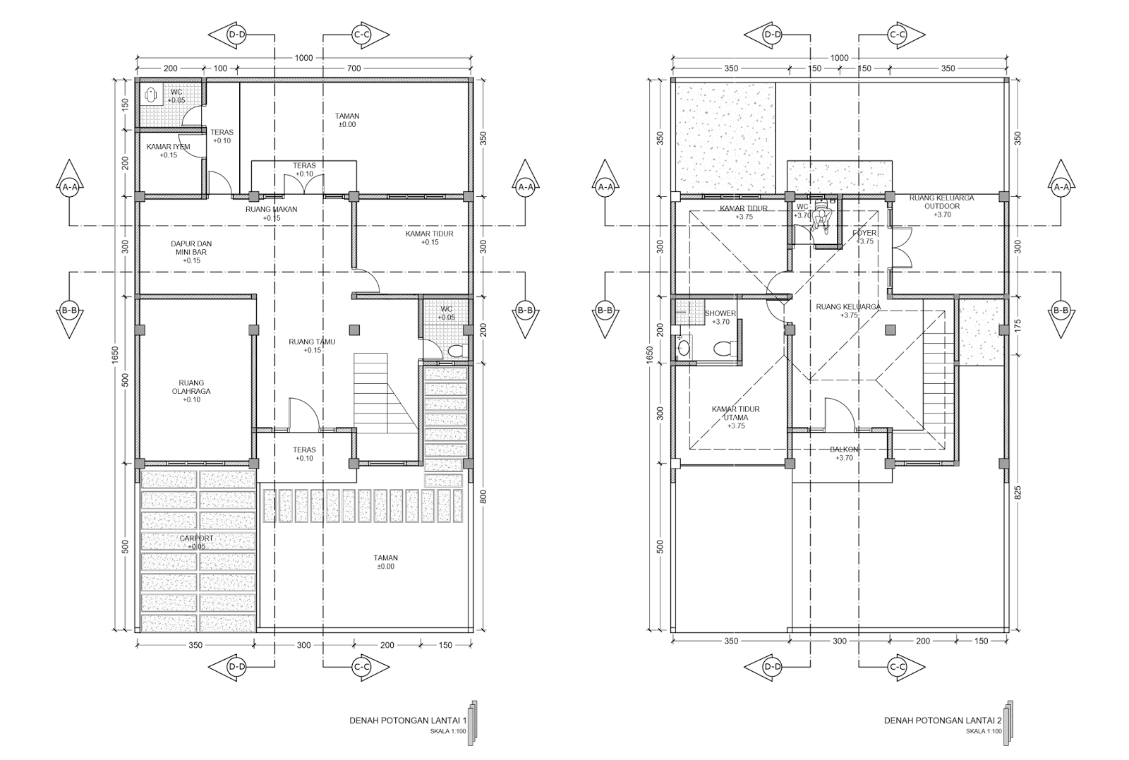 Denah Rumah 2 Lantai Dengan Autocad Gambar Kerja Bistek Rumah