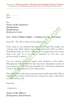 sample warning letter to employee for stealing company property