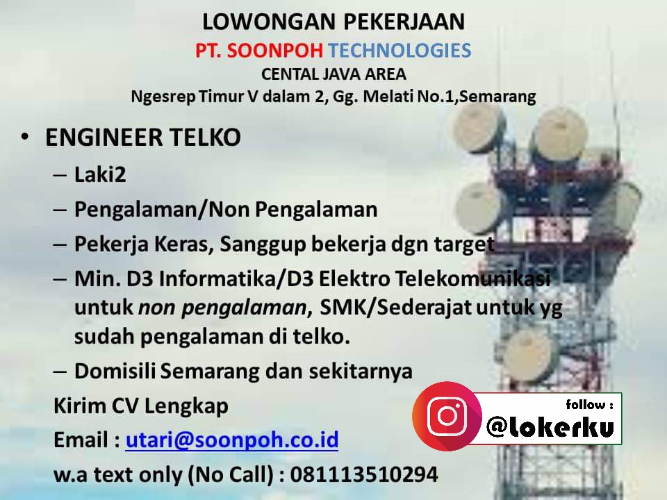 Lowongan Kerja Engineer Telko di PT. Soonpoh Technologies Semarang