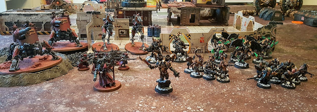 Warhammer 40k battle report - Eternal War -  Lockdown - 1000 points - Imperial Guard & Space Wolves vs Black Legion & Adeptus Mechanicus