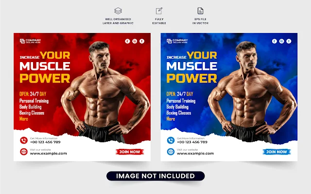 Fitness gym promotional template vector free download