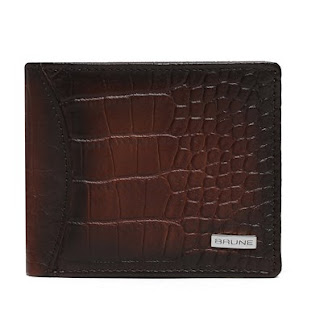  BROWN CROCO MEZZO SILVER PLATE LEATHER WALLET BY BRUNE