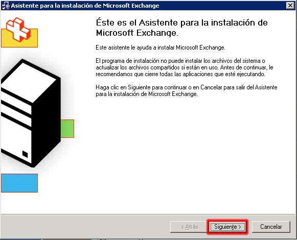 Asistente para la instalación de Microsoft Exchange 2003.