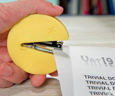 Pac-Man style stapler