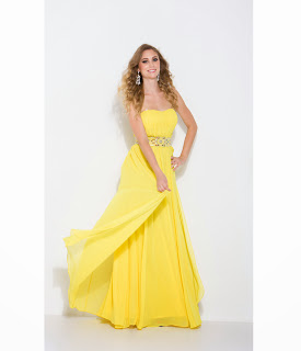 Yellow Chiffon & Beaded Strapless Sweetheart Prom Dress