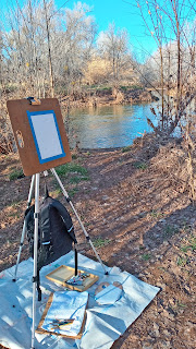 on location at the verde river painting plein air, blank paper