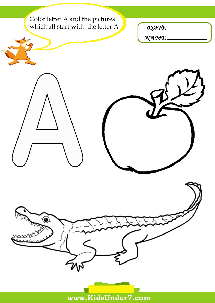Kids Under 7 Letter A Worksheets And Coloring Pages