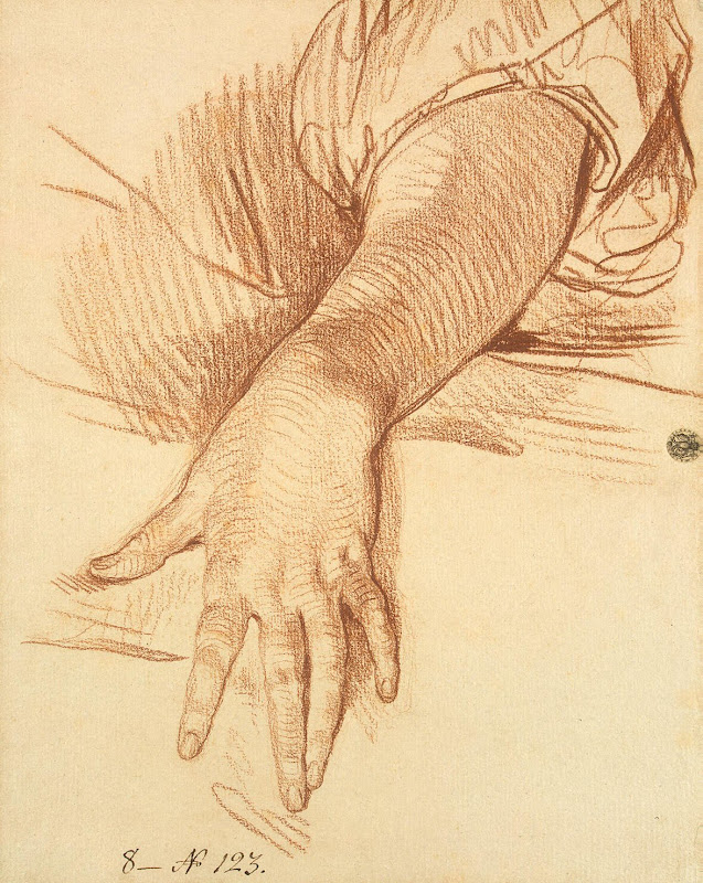 Study of a Female Arm Dropped Down by Jean-Baptiste Greuze - Genre Drawings from Hermitage Museum