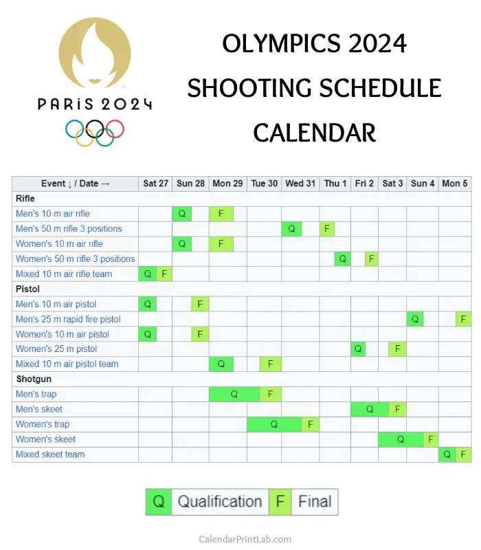 olympics 2024 shooting schedule calendar