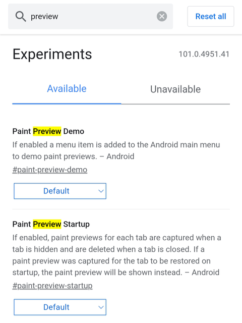 Paint Preview Startupという項目が2番目に表示される