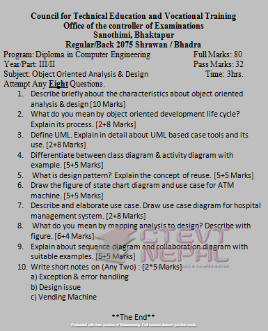 [CTEVT] 3rd Year 2nd Semester Object Oriented Analysis and Design | Questions Papers | Diploma in Computer Engineering/IT