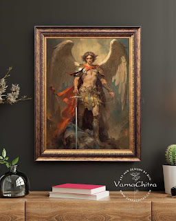 Discover a stunning digital painting of Saint Michael the Archangel, created by the talented artist Biju Varnachitra. This SEO-friendly short description captures the timeless strength and divine presence of Saint Michael. Perfect for home decor or spiritual inspiration, this high-quality printable artwork showcases Saint Michael's valor in vibrant colors and intricate details. Embrace the celestial beauty and power of this iconic archangel with Biju Varnachitra's captivating digital painting. Elevate your space with heavenly grace by acquiring this exquisite piece of art today.