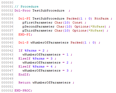 %PARMS with RTNPARM- RPGLE