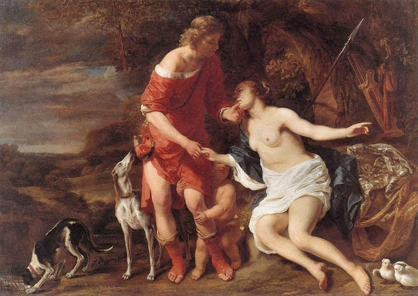 Ferdinand Bol, Venus and Adonis, Classical mythology, Greek mythology, Roman mythology, mythological Art Paintings, Myths and Legends