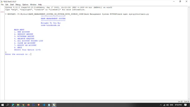Bank Management System Project in Python With Source code