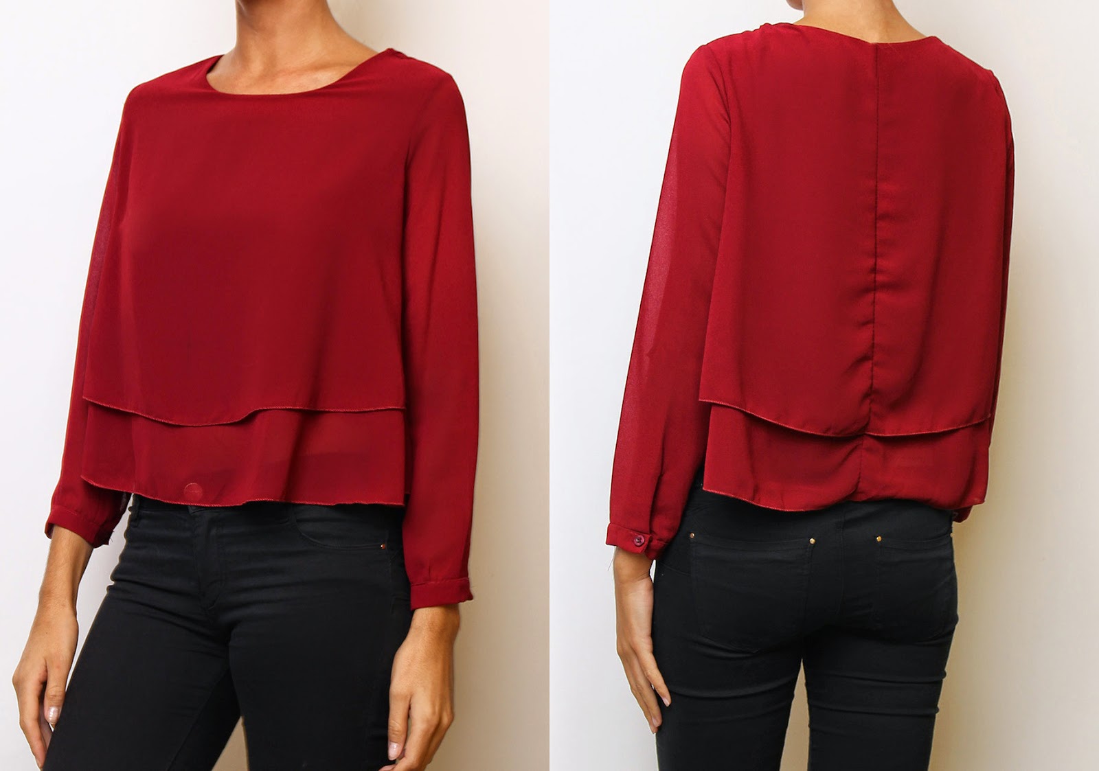  Blusa doble color vino