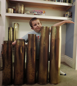 large calibre artillery brass shell cases 105mm 4 1/2 inch 12 cm bofors 155mm russian brass shell cases collection