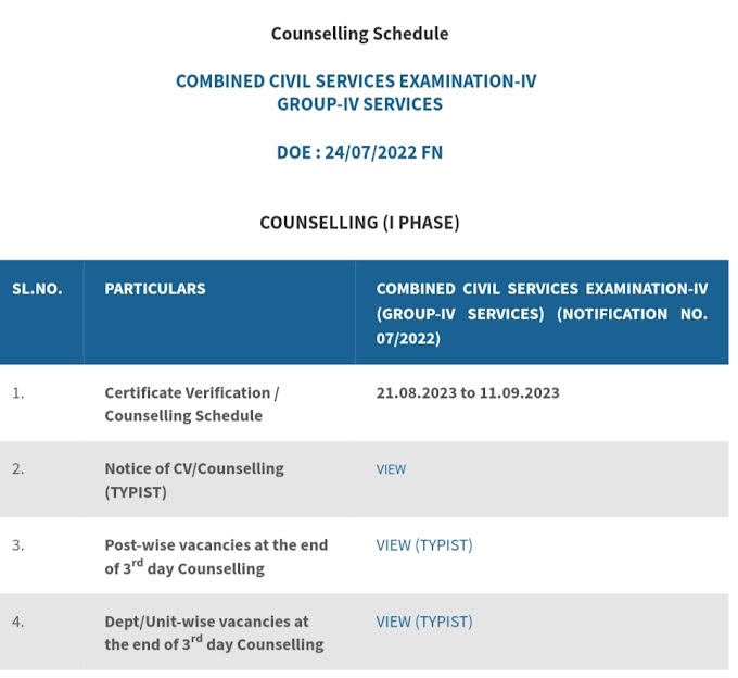 TNPSC GROUP 4 TYPIST COUNSELING 2023 - DAY 3 - 23.08.2023 - VACANCIES LIST