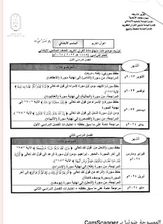 توزيع منهج القران للصف السادس الابتدائي الترم الاول للعام الدراسي 2023 - 2024 م