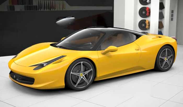 Ferrari F458 It lia Amarela com teto Preto Nero