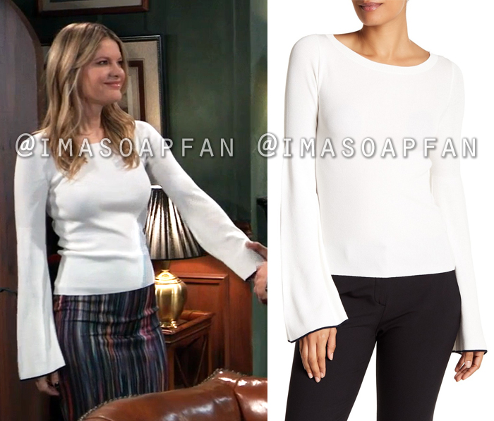 Nina Reeves, Michelle Stafford, Ivory Bell Sleeve Sweater with Contrast Trim, General Hospital, GH