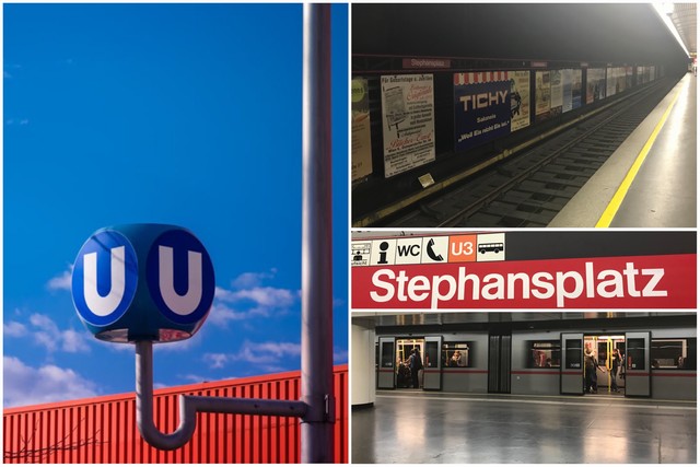 Símbolo metro Viena U-Bahn - Estación de metro Stephansplatz en Viena