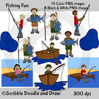 kids fishing clip art using rods and boats