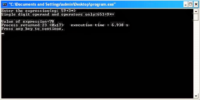 C Program for Evaluation of a Postfix Expression