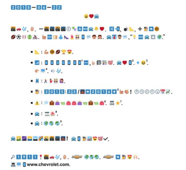 An illustration shows the press release of chevrolet cruze blends in emoji transcript.